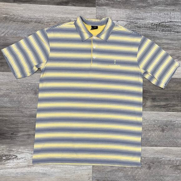 Nike Golf Dri Fit UV Yellow Blue Striped Mens M Mirabel Club Golf Polo Shirt - Picture 2 of 10
